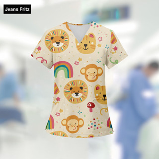 ชุดแพทย์/พยาบาล สีฟ้าสีชมพูน่ารักการ์ตูนสัตว์กระต่ายพิมพ์คุณ…