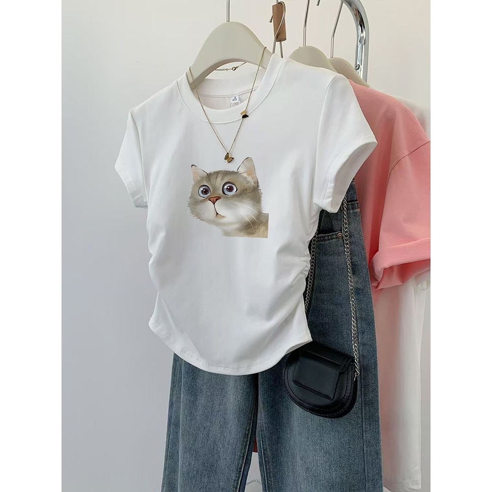 M-3XL มีหลายไซซ์ให้เลือกเสื้อยืดครอป เสื้อครอปสาวอวบน่ารัก เสื้อรัดรูป เสื้อสาวอวบพรางหุ่น - รูปที่ 2