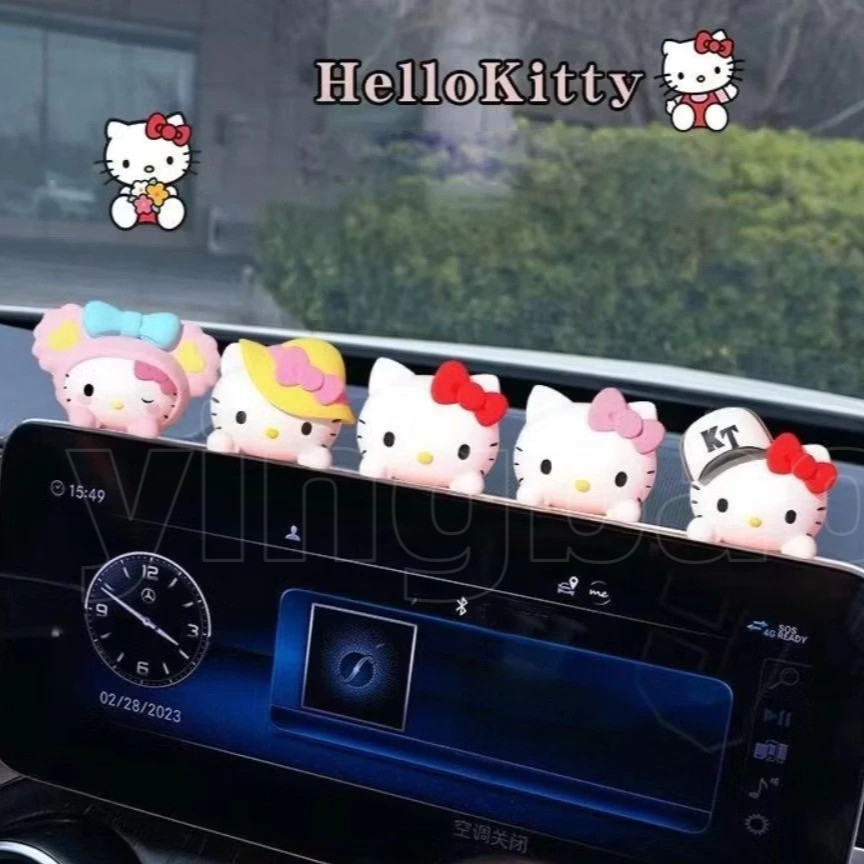 5ชิ้นคิตตี้น่ารักเครื่องประดับรถการ์ตูนตุ๊กตาคิตตี้แมวแดชบอร์ดรถตกแต่งภายในรถอุปกรณ์ตกแต่งรถยนต์