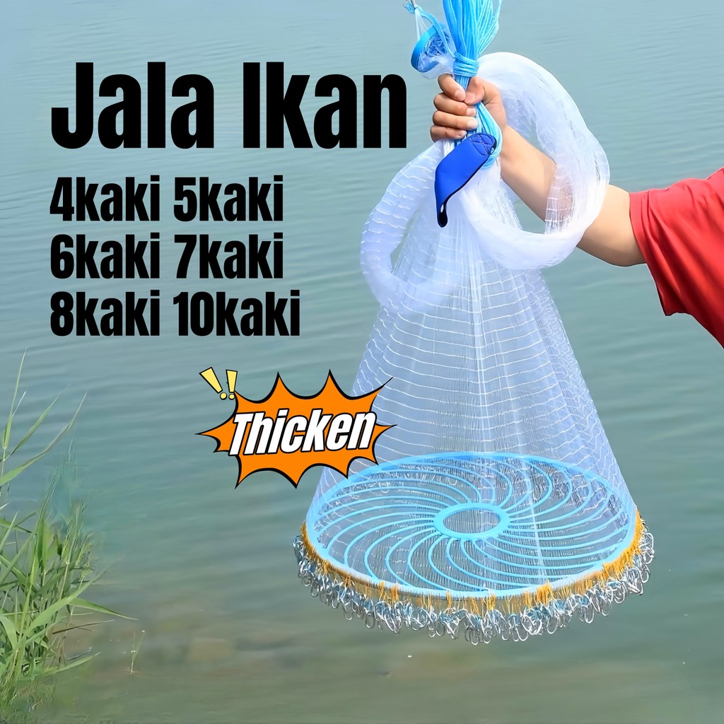Jala Ikan Hand Casting Net Jaring Ikan 10 Kaki Frisbee Throw Bubu