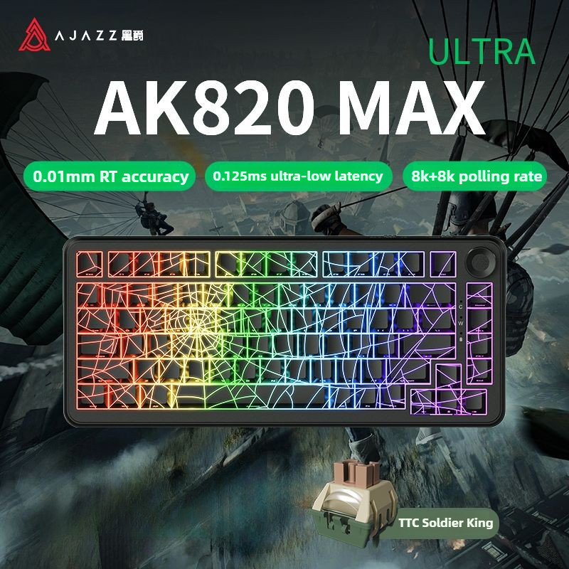AJAZZ AK820 Max ULTRA ไร้สาย Dual 8K Magnetic Switch คีย์บอร์ด Rapid Trigger RT 0.01 มม.8000mAh แบตเ