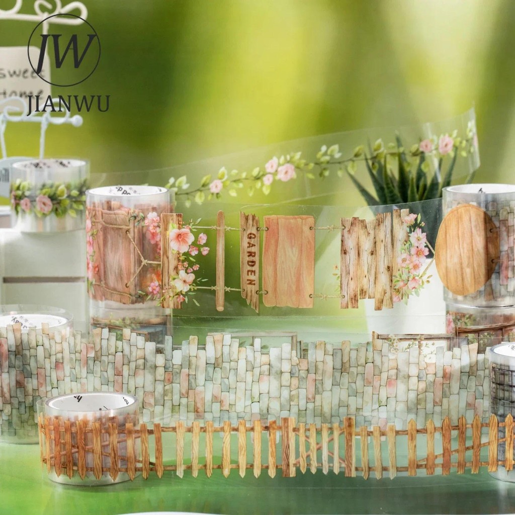 Jianwu 2 ม้วนสวนดอกไม้ Secert สภาพแวดล้อม Series Vintage รั้วภูมิทัศน์วัสดุ Collage เทป Creative Journal เครื่องเขียน