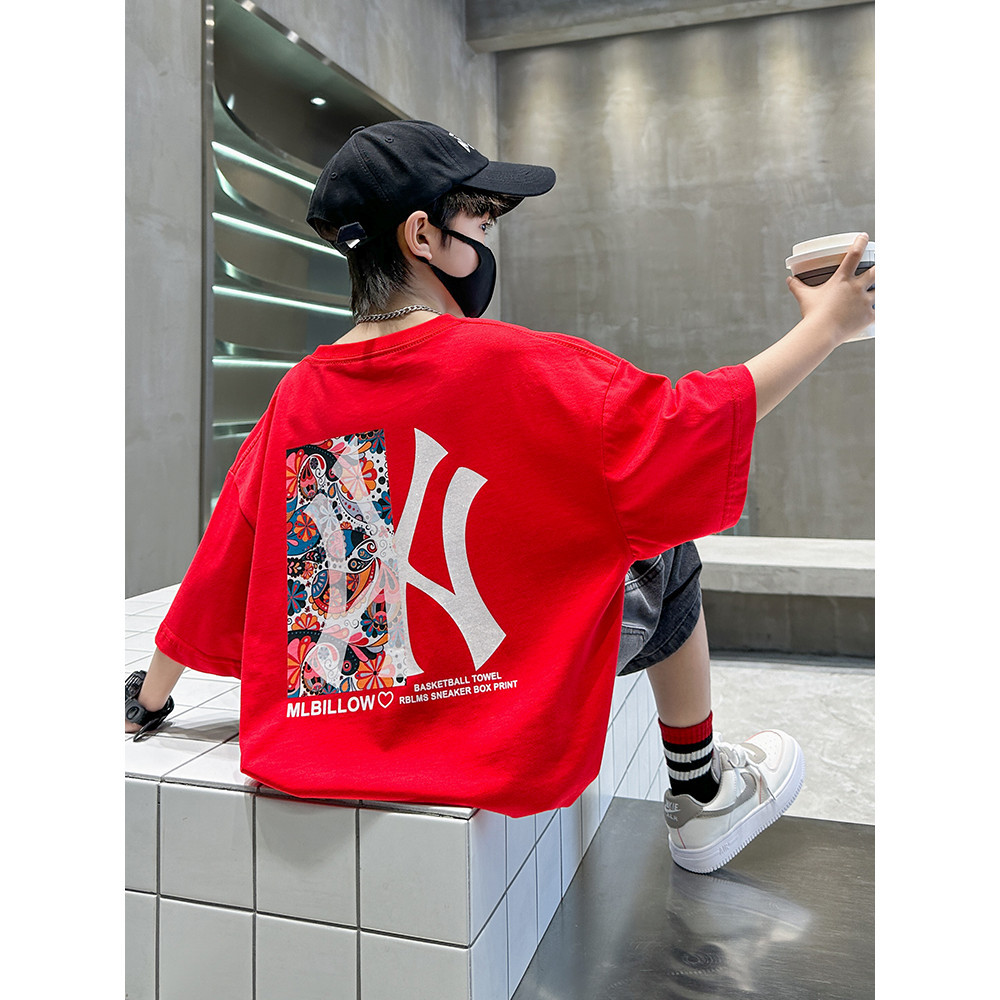 ผ้าฝ้าย 100% ใหม่ 2-14y เด็กใหญ่เด็กชายหญิง Unisex เสื้อยืดแขนสั้นน่ารักพิมพ์รอบคอหลวมเด็ก - รูปที่ 2