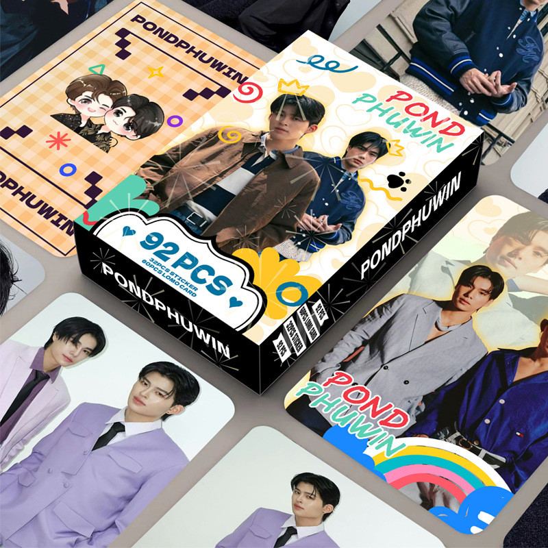Pondphuwin Photocard Lomo Card 60 ชิ้นการ์ด + 32 ชิ้นสติกเกอร์ของขวัญชุดสะสม