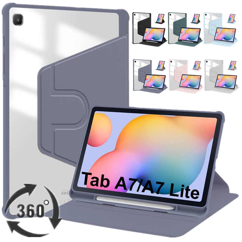 สําหรับ Samsung Galaxy Tab A7 Lite 8.7 นิ้ว 10.4 นิ้ว SM-T220 T225 T500 T505 แท็บเล็ตสมาร์ทหมุนกรณีฝาครอบหนังพร้อมที่ใส่ดินสอ
