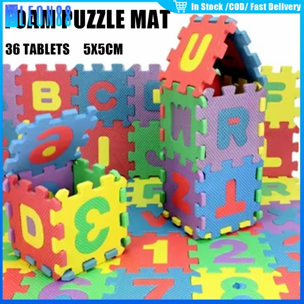 ของมาใหม่！แผ่นโฟมจิ๊กซอว์ abc +ตัวเลข ขนาดแผ่น 5ซม.จิกซอปูพื้น ชุด36ชิ้น