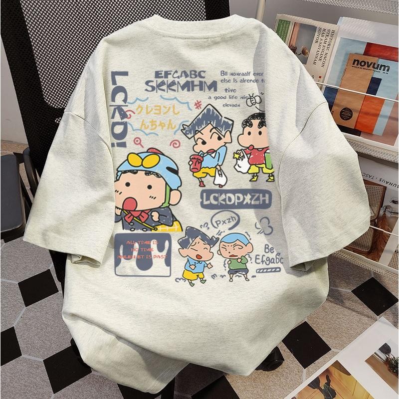 เกาหลี ผ้าฝ้าย100% เสื้อยืดแขนสั้น Oversize CMDXY6622 ผู้ชาย ผู้หญิง ลายทาง ตัวอักษร การ์ตูน หลวม ฤดูร้อน ฤดูใบไม้ผลิ