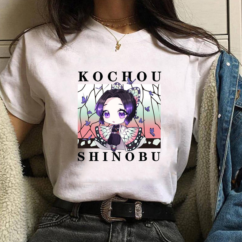 COD Kawaii Kochou Shinobu พิมพ์เสื้อยืดผู้หญิง Kochou Shinobu รูปแบบการ์ตูนเสื้อผู้หญิงน่ารัก Kochou
