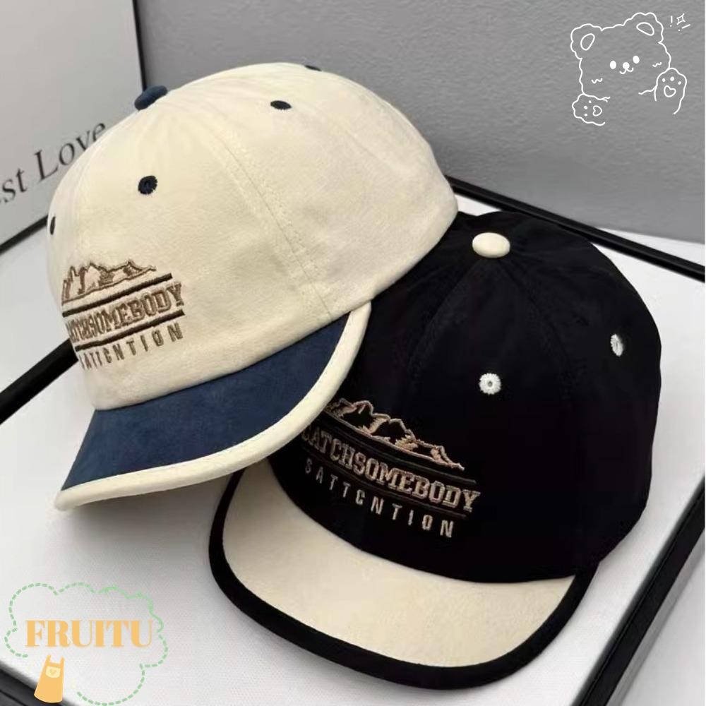 FRUITU หมวกเบสบอลคู่รัก, หมวกตกปลากันแดดปีกสั้น, หมวกพ่อแข็งระบายอากาศย้อนยุคปี 2024