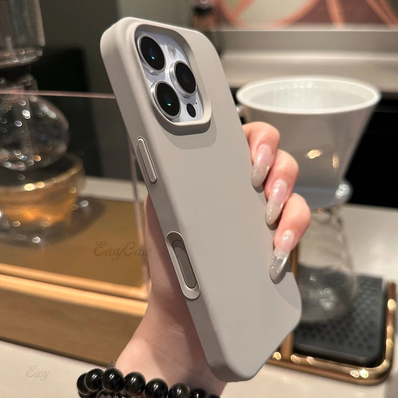 ปุ่มควบคุมกล้องไทเทเนียมสีเทา เคสซิลิโคนเหลวของแท้สําหรับ iPhone 16 Pro Max Plus ฝาครอบโทรศัพท์แบบนุ่มกันกระแทกเต็มรูปแบบ