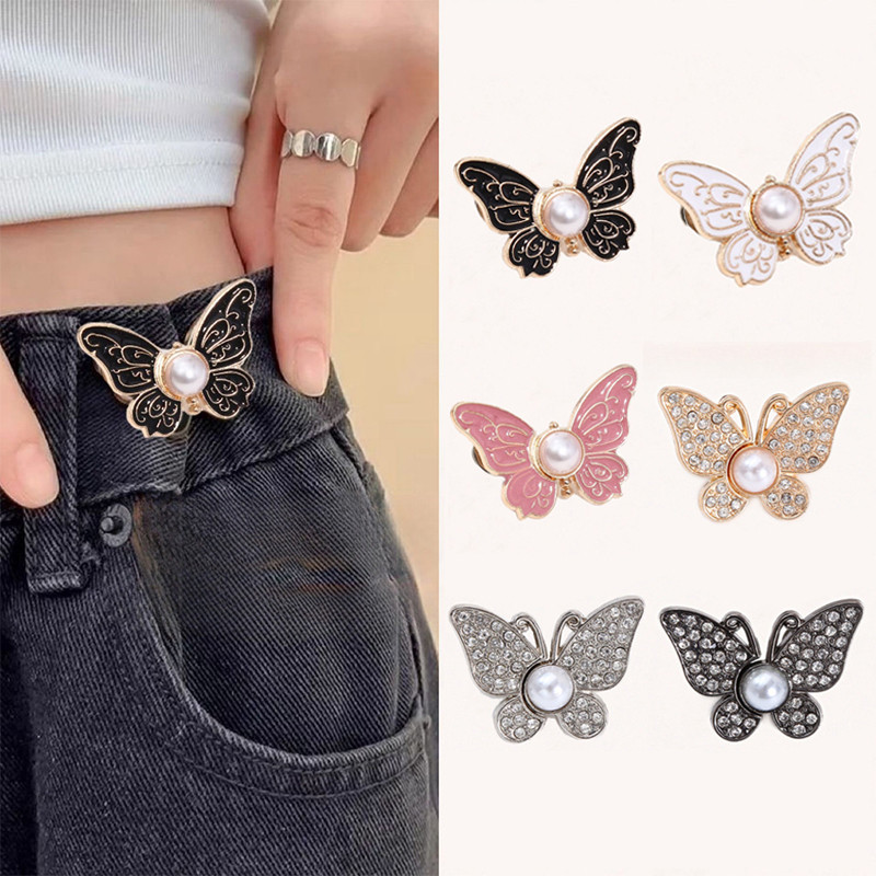 ผีเสื้อมุกแคบ-เอวหัวเข็มขัดที่ถอดออกได้เล็บฟรีตะเข็บฟรีแคบ-เอวปุ่มกางเกงยีนส์เอวใหญ่ถึงแคบขนาดเล็ก @-