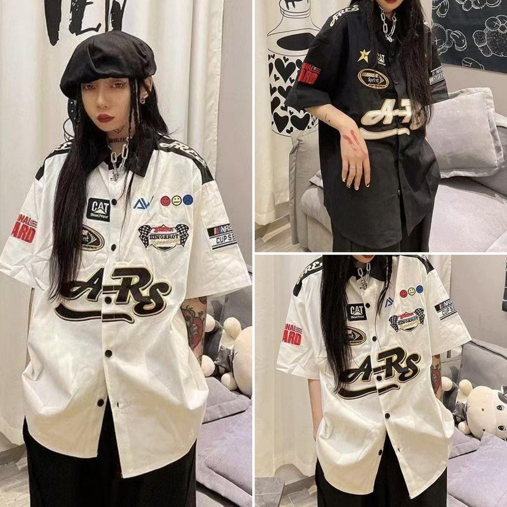 Beryl 🌻เสื้อแฟชั่นหญิง เสื้อแขนสั้น สไตล์สตรีทสไตล์อเมริกัน ดีไซน์ลายปัก ทรงหลวม สวมใส่สบาย