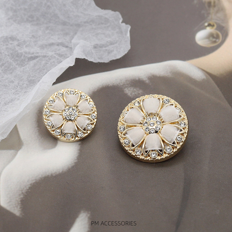 22.5 มม.Luxcy แฟชั่นดอกไม้ Flocking ปุ่มโลหะเย็บ Rhinestone ปุ่มอุปกรณ์เย็บผ้า DIY หัตถกรรม
