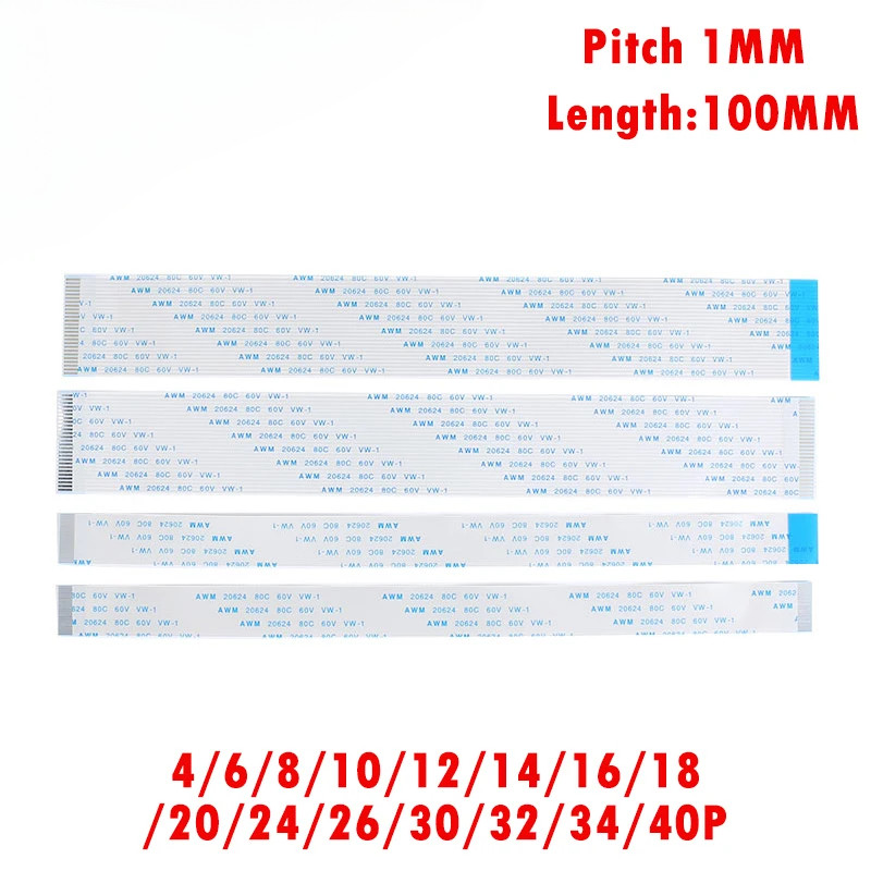 10PCS FPC ริบบิ้นยืดหยุ่นแบนสาย PITCH 1 มม.100 มม.4P 6P 8P 10P 12P 16P 20P 30P 40P FFC ลวด 6/10/12/16/20/30/40 pin