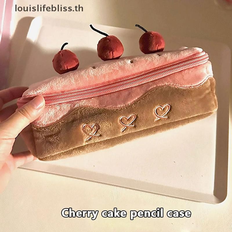 Louislifebliss น่ารัก Plush Cherry เค้กปากกากระเป๋าประณีตขนาดใหญ่ความจุนักเรียนขั้นสูงเครื่องเขียนเกาหลีเครื่องเขียนกระเป๋าดินสอใหม่