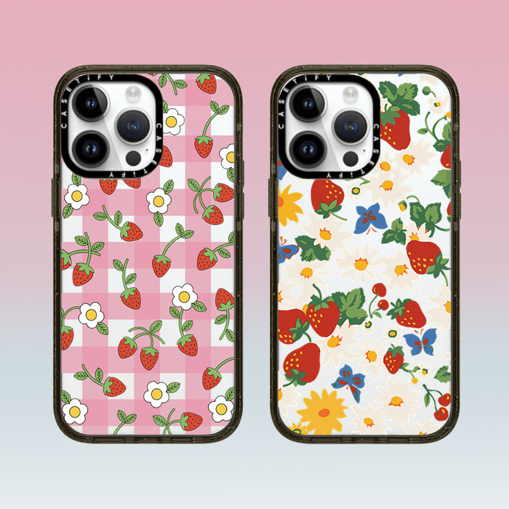 Casetify สตรอเบอร์รี่ดอกไม้คุณภาพสูงโปร่งใสอะคริลิคเคสโทรศัพท์เหมาะสําหรับ iPhone 16promax 16pro 16 plus 15 promax 14 promax 15 pro 14 pro 13 pro 12 แฟชั่น Anti Drop