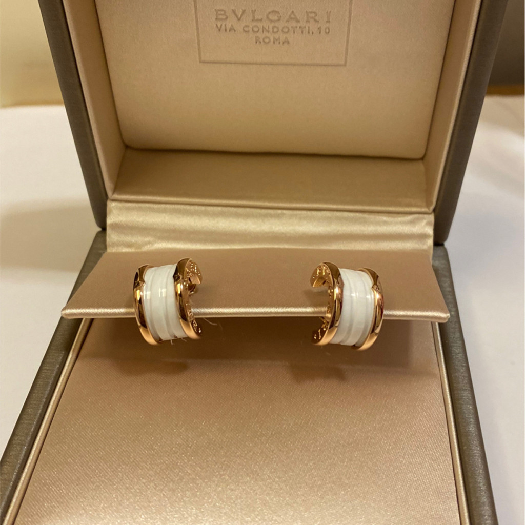 Bvlgari/bvlgari B.zero1 สีดําสีขาวเซรามิคผู้ชายผู้หญิงสไตล์เดียวกันต่างหู Rose Gold ฤดูใบไม้ผลิต่างห