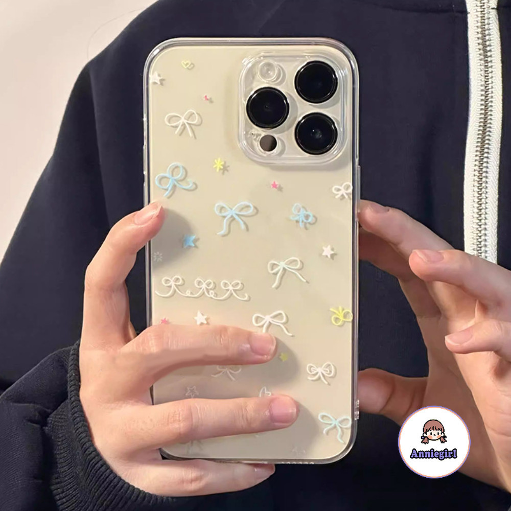 Simple สี Bowknot โปร่งใสเคสโทรศัพท์สําหรับ IPhone 11 15 16 Pro MAX 16 Plus 12 13 14 Promax XS MAX XR 8 7 Plus drop ทน Soft TPU โทรศัพท์ปกหลัง