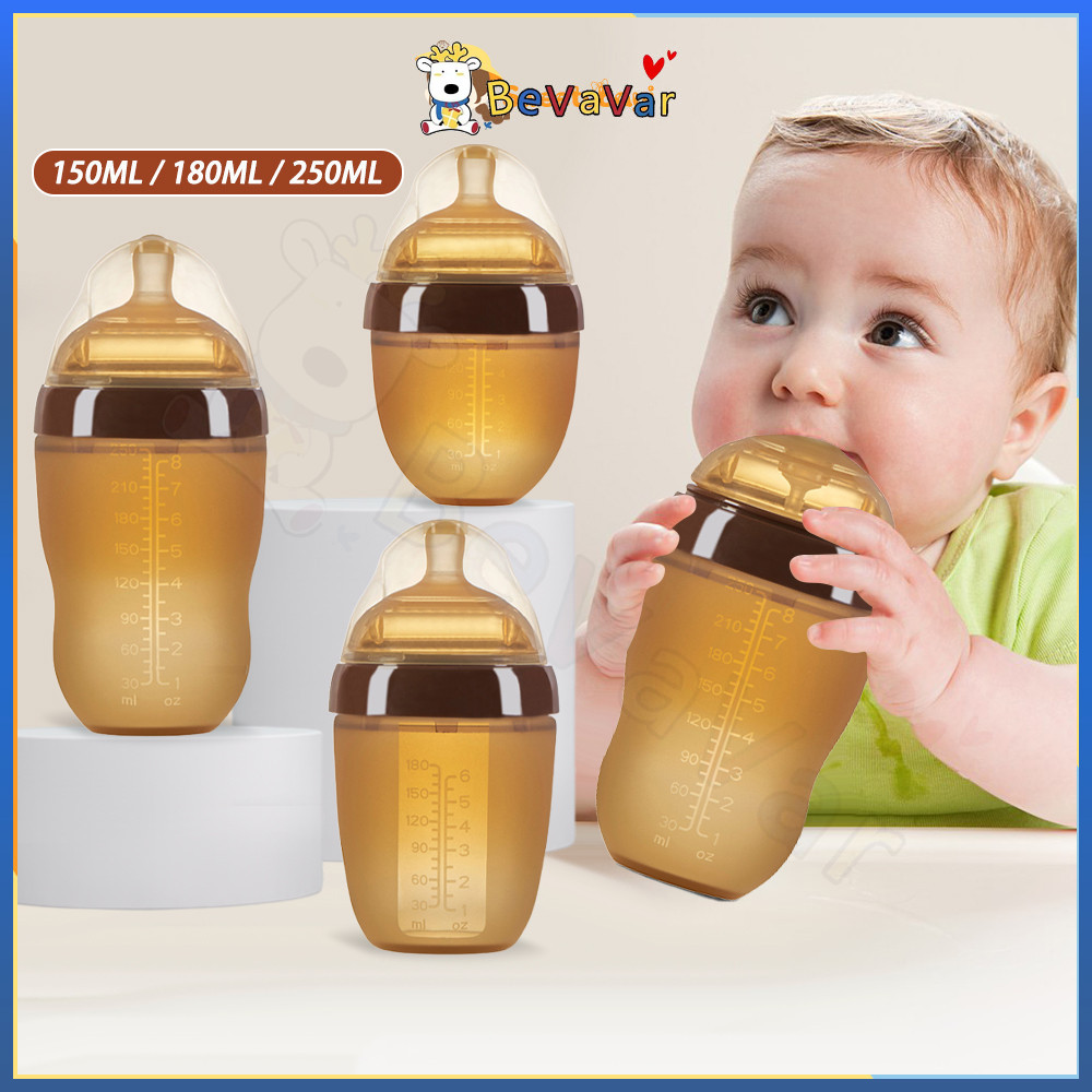 BEVAVAR ขวดนม ขวดนมเสมือนเต้านมแม่ ขวดนมเด็ก ขวดนมคอกว้าง ขวดนมสีชา ดูดได้360องศา