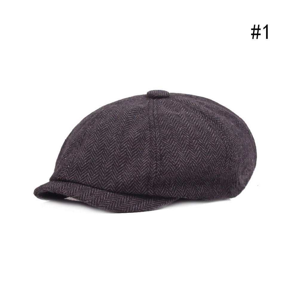 Mens Peaky Blinders Newsboy แบนหมวกสีเทา Navy Herringbone 8 Gatsby แผงหมวก U9y2