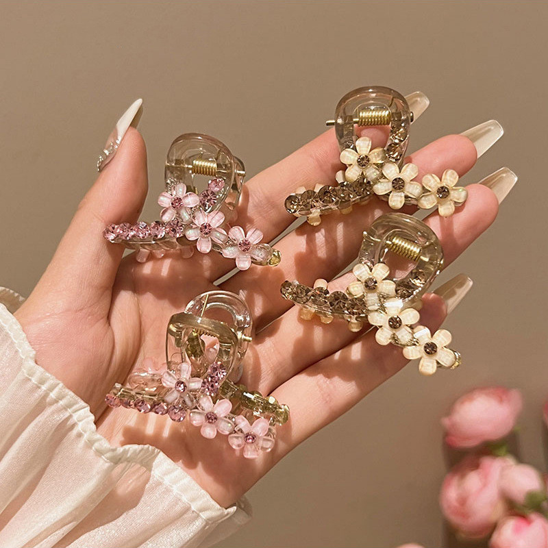 2024 Rhinestone Peach Blossom ผมผู้หญิงคุณภาพสูงคลิปคว้าขนาดเล็ก