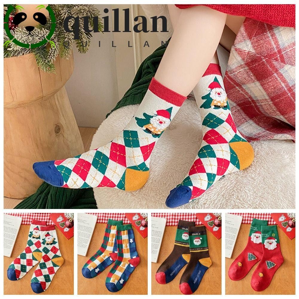 Quillan ถุงเท้าคริสต์มาส, ต้นคริสต์มาสหนาถุงเท้าคริสต์มาสแฮปปี้, ของขวัญผ้าฝ้ายถุงเท้าหลอดกลางถุงเท้าลูกเรือถุงเท้าซานตาคลอสเด็ก