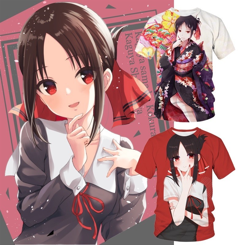 ผู้ชายและผู้หญิงแฟชั่นรอบคอแขนสั้นเสื้อยืดอะนิเมะ Harajuku hip-hop เสื้อยืดเสื้อผ้า Kaguya Sama Love