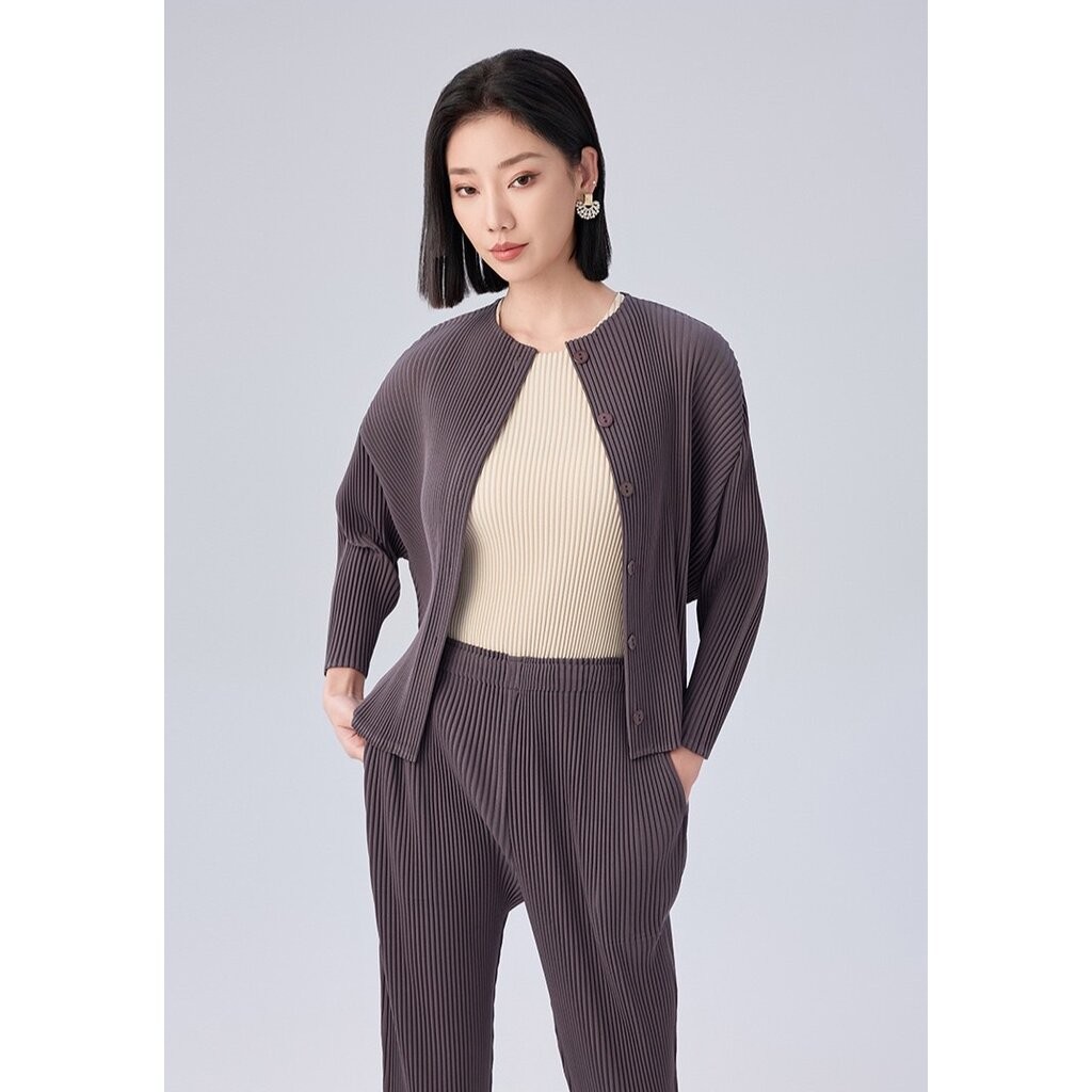 2MUAY รุ่น GJO7933 เสื้อผู้หญิง เสื้อคลุมพลีทคุณภาพ THICK BUTTON FRONT PLEAT CARDIGAN6 สี FREE SIZE