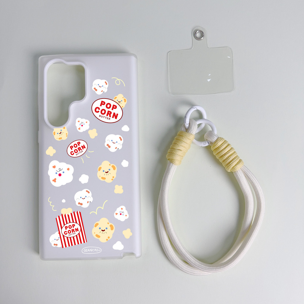 2 in 1 กันกระแทกการ์ตูนสีขาวน่ารัก Popcorn สําหรับ Samsung A23 A24 A25 a55 s22 s22plus ultra กรณี Girly S23 S23Plus s23fe s24 s24plus s24ultra s21FE ปลอก