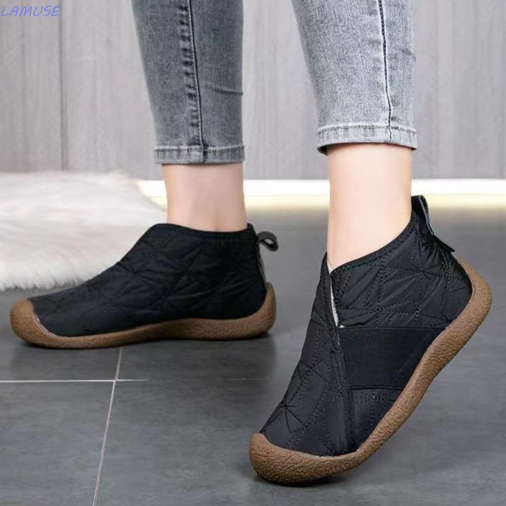 Lamuse Plush รองเท้าผู้หญิง,แพลตฟอร์มกันน้ําPlush Snow Boots,แฟชั่นSoft-soled Anti Slip Homewearรองเท้าแบนฤดูใบไม้ร่วงฤดูหนาว