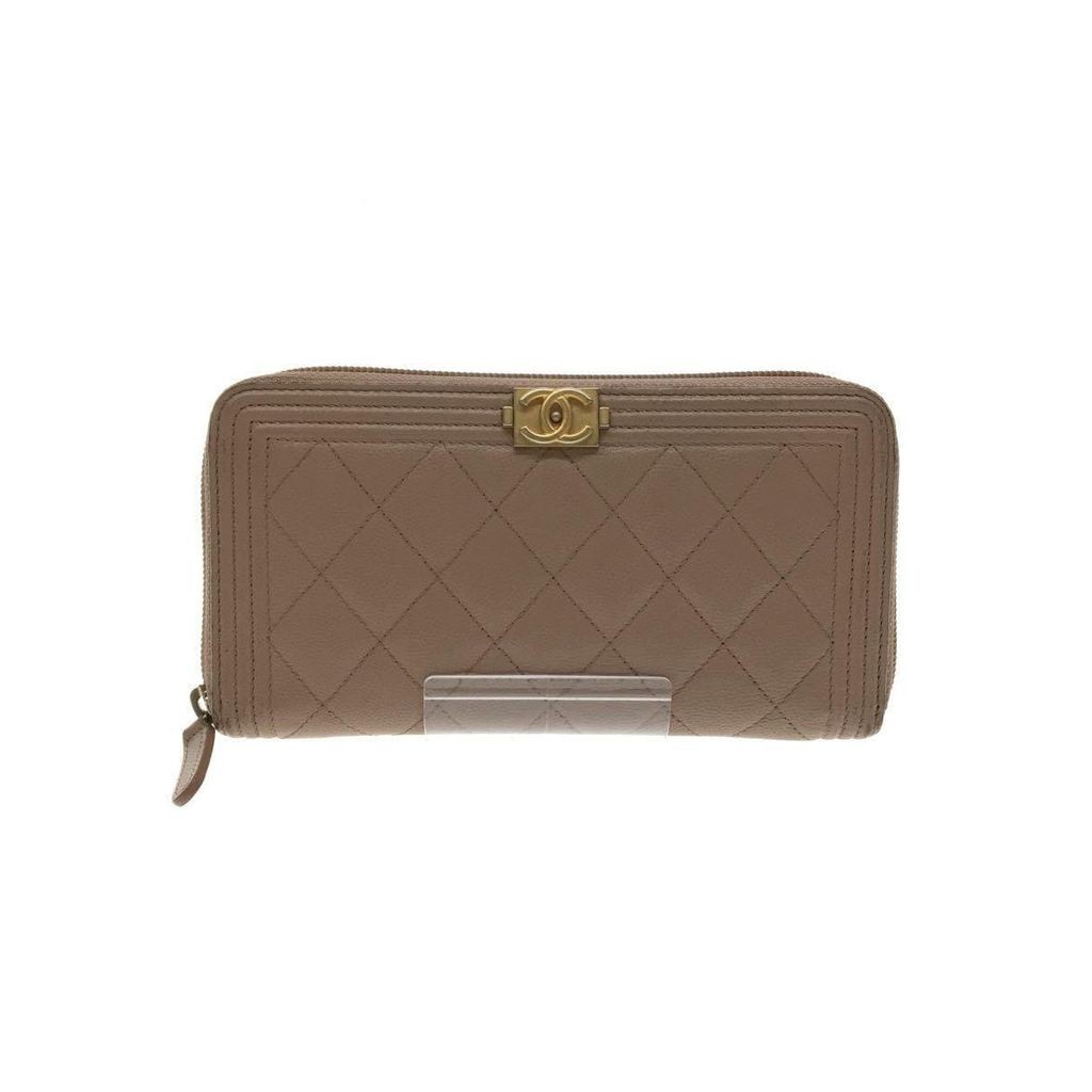 CHANEL Long Wallet Boy Caviar Skin Round Zip Leather PNK Women's A80815 Direct from Japan Secondhand