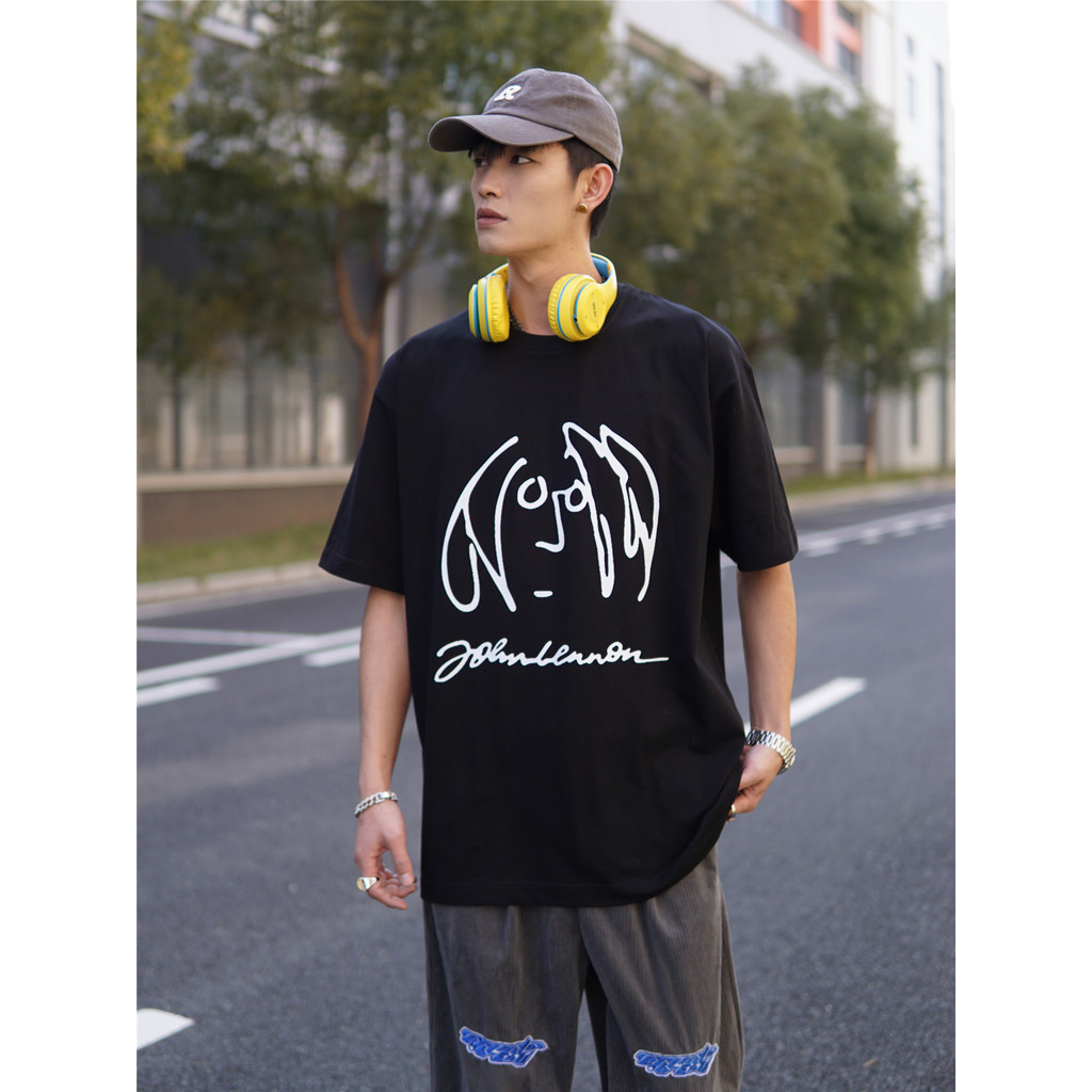 เสื้อยืด John lennon imagine John lennon Self-Portrait Rock Loose American Retro Short Sleeve