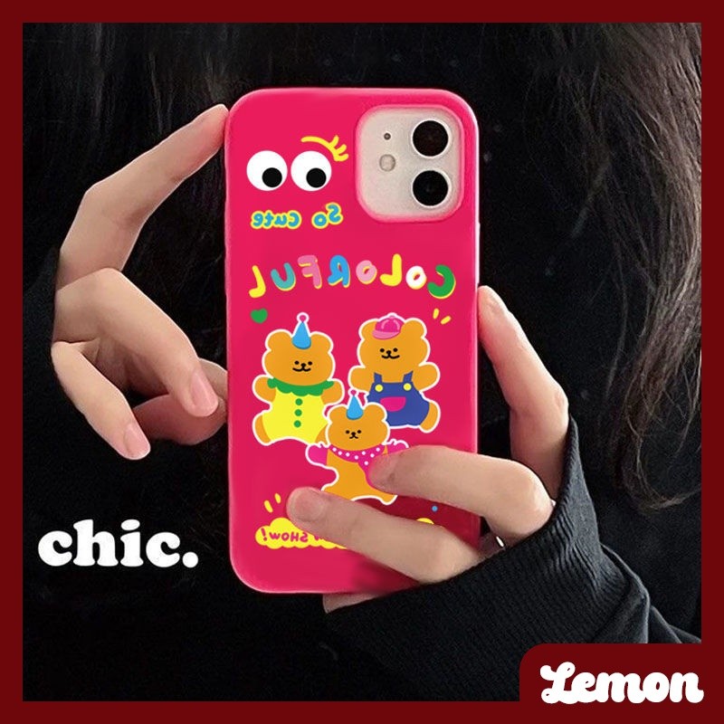 [Lemon] เคสโทรศัพท์มือถือ ลายการ์ตูนหมีกราฟฟิตี้น่ารัก แวววาว สีดํา แดง สําหรับคู่รัก 14pro 14promax 13 13pro 13promax 11 12 12pro 12promax XR XSMAX 7P 8P MINI