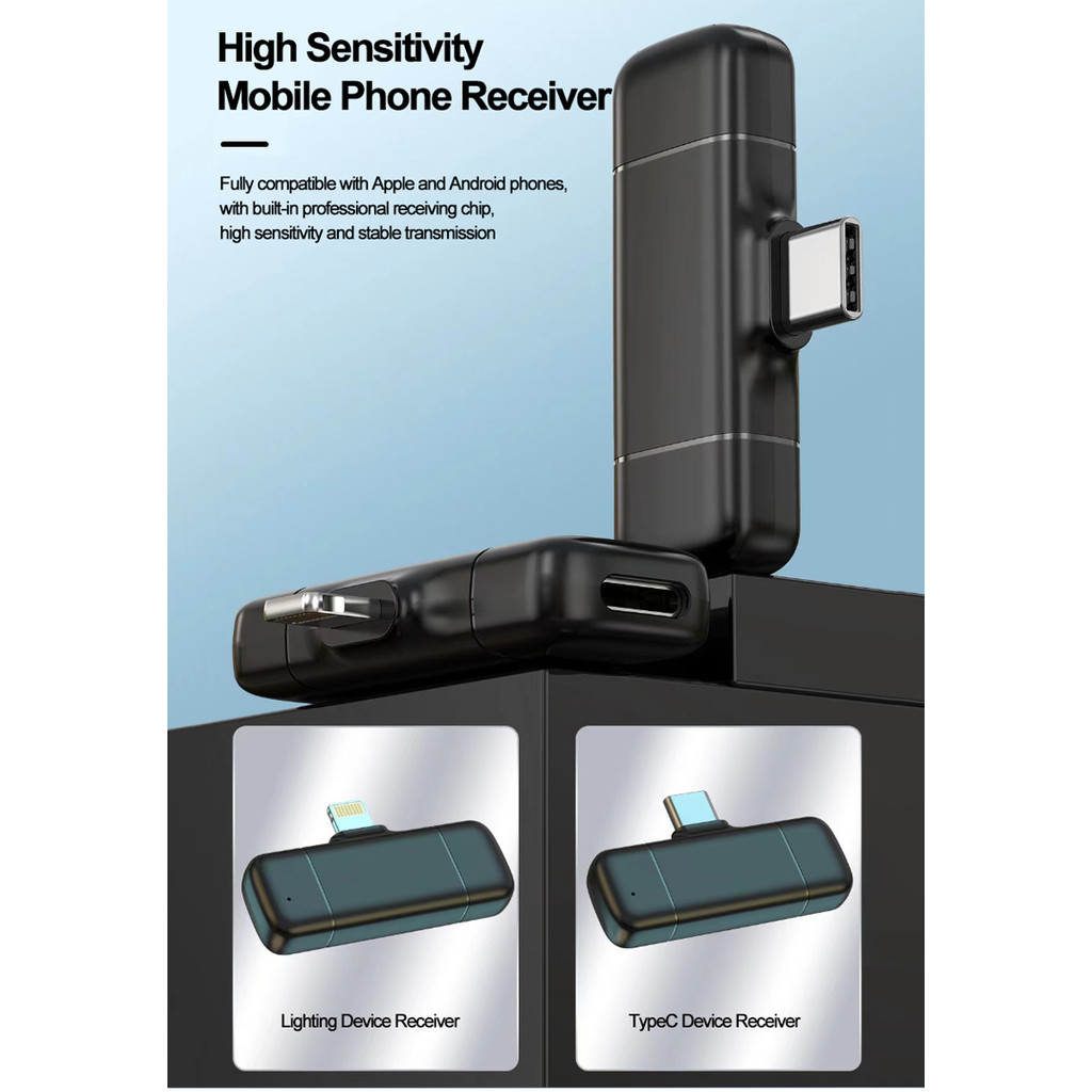 ไมโครโฟนไร้สายแบบหนีบเสื้อพร้อมเคสชาร์จมินิลดเสียงรบกวนอัจฉริยะสําหรับโทรศัพท์ไมโครโฟนปกบันทึกวิดีโอสั้นไมโครโฟนสด - รูปที่ 6