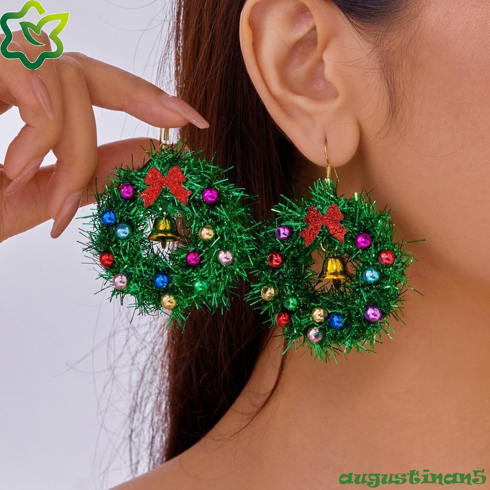 Augustinan 1 คู่พวงหรีดต่างหู, Star Christmas Tree Christmas ต่างหู,แฟชั่น Bowknot เรซิ่น Bell Xmas Dangle ต่างหู Party