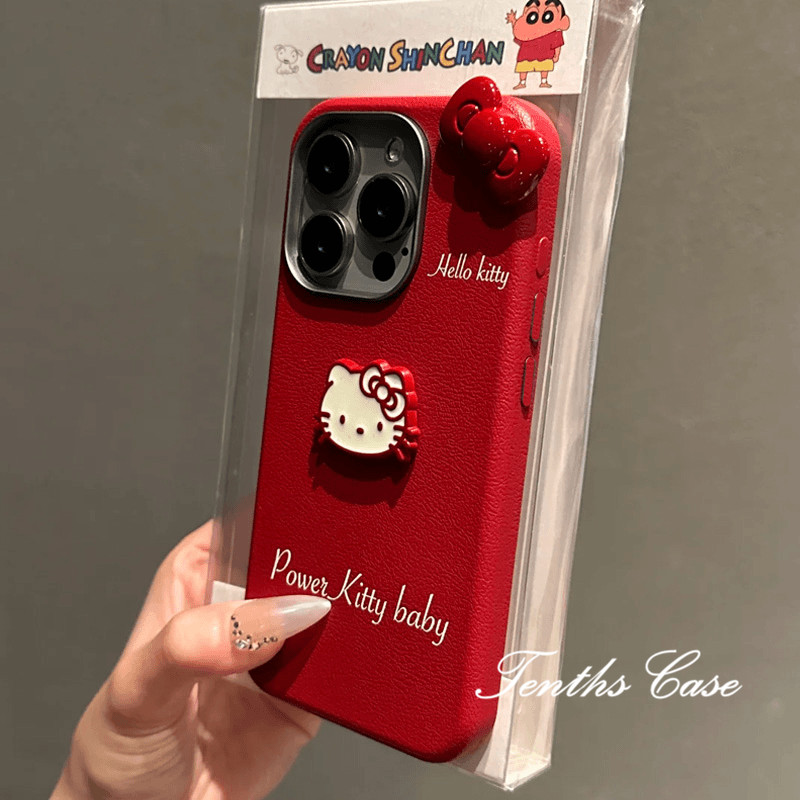สําหรับiphone 16 15 11 12 13 14 Pro Max Xr X Xs Max 6 7 8 Plus SE 2020 น่ารัก 3D Kitty BowหนังGrainedโลหะกรอบโทรศัพท์กรณีนุ่ม
