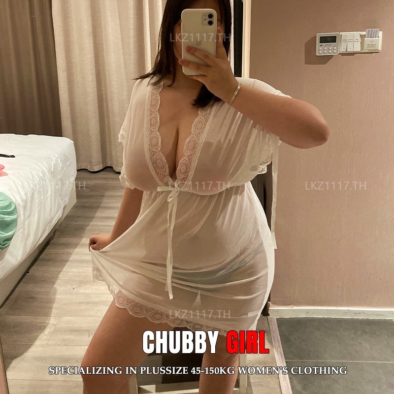 Plus size เสื้อผ้าสาวอวบ นอนไม่ได้นอน ชุดนอนเซ็กซี่สาวอวบ ไซส์ใหญ่ ผ้าตาข่าย ทรงหลวม คอวีลึก ชุดนอนซีทรู ชุดชั้นในเซ็กซี่ยั่ว ,คนอ้วนใส่ได้