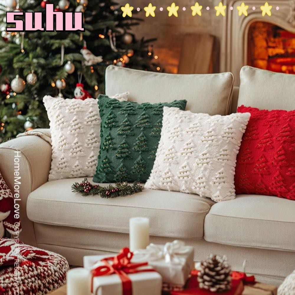 Suhuhd ปลอกหมอน, ปลอกหมอนตุ๊กตาต้นคริสต์มาส, เชือกแสงสีทองปักเบาะตกแต่งบ้านสําหรับงานปาร์ตี้คริสต์มาส