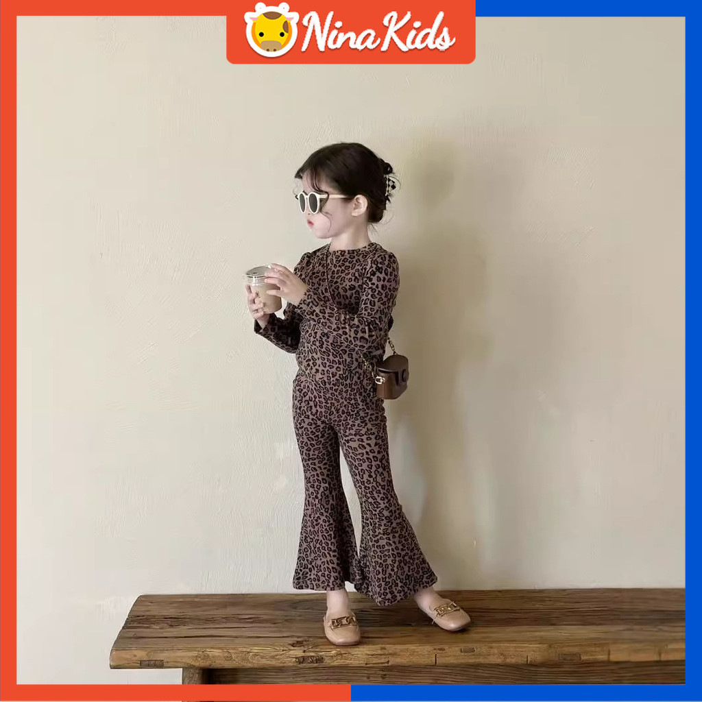 เสื้อผ้าเด็กทารกชุดเสือดาวพิมพ์ท็อปส์และกางเกงเปลวไฟเสื้อผ้าชุด2-7ปี