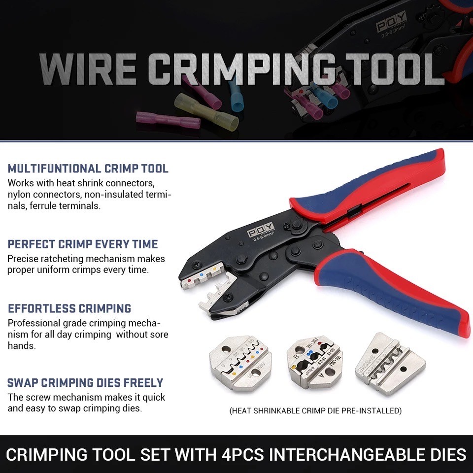 【waomenn_】ชุดคีมย้ำหางปลา สลิปต่อสาย แบบเปลี่ยนหัวได้ 5 แบบ CRIMPING PLIERS KIT/9CQK - รูปที่ 5