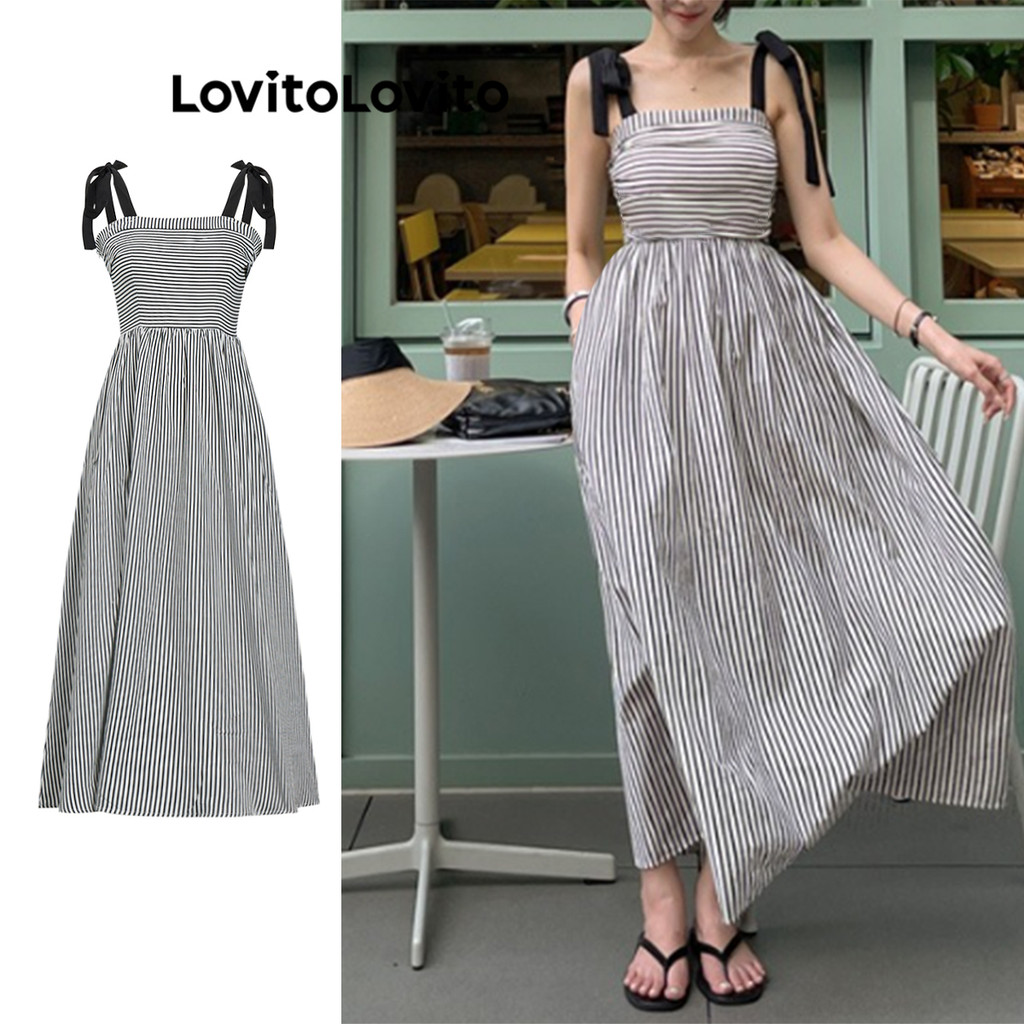 Lovito ชุดเดรสซิปจีบลายทางลำลองสำหรับผู้หญิง L99ED1026