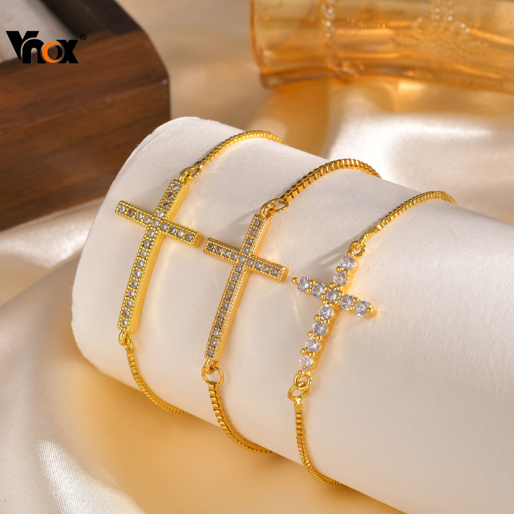 Vnox Cross Cubic Zircon Charm สร้อยข้อมือผู้หญิงสาว,แฟชั่นสร้อยข้อมือเครื่องประดับของขวัญ