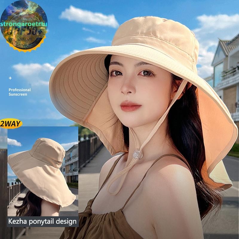 Strongaroetrtu ฤดูร้อนผู้หญิงหมวกผ้าคลุมไหล่น้ําหนักเบา Breathable Face คอป้องกัน Sun หมวกหมวกชายหาดออกแบบท่องเที่ยว TH