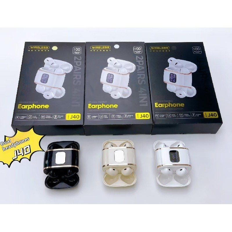 หูฟังบลูทูธไร้สาย 4 หูฟัง J40 กีฬา Esports หูฟัง TWS ที่จัดเก็บยาวพิเศษ