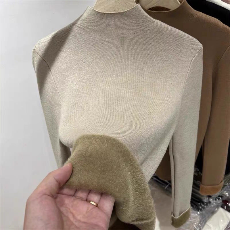 ขนแกะและถักเสื้อกันหนาวกึ่งคอเต่าแบบหนาสําหรับฤดูใบไม้ร่วงและฤดูหนาวของผู้หญิง
