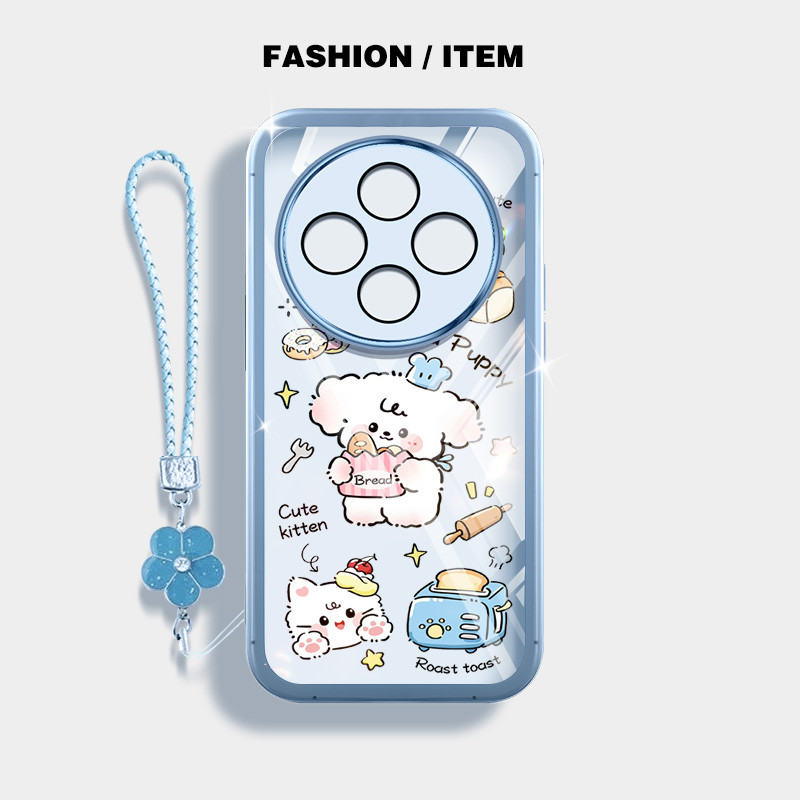 ขนมปังน่ารักสุนัขเคสโทรศัพท์สําหรับxiaomi Redmi 14C 4G Poco C75 Redmi A3 Pro 4G Redmi 14R 5Gปลอกโปร่งใสฝาครอบป้องกันดอกไม้เชือกแขวน