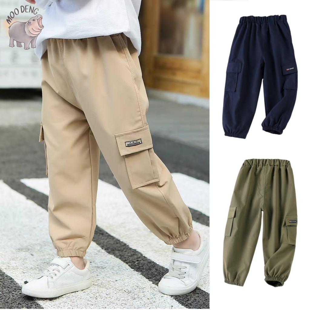 MooDeng Baby กางเกงขายาวเด็ก เด็กชาย ชายเกาหลี สีพื้น ขาจั๊ม กางเกงคาร์โก้ลำลองและเด็กผู้หญิง อายุ 1-9 ปีกางเกงใส่เที่ยว