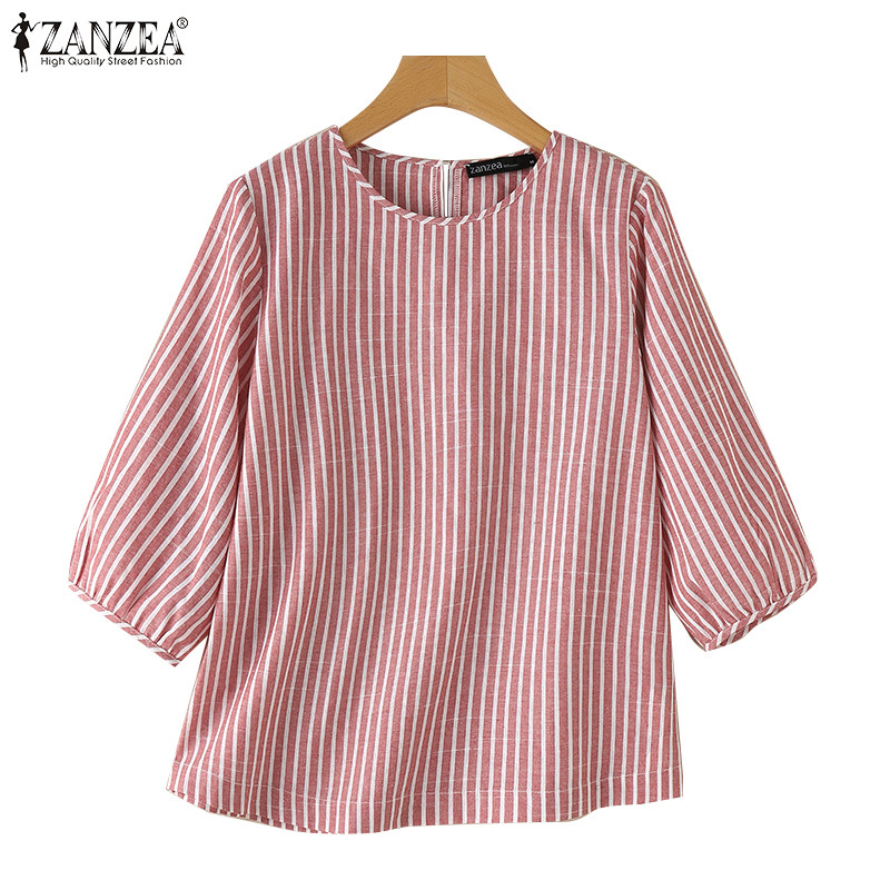 ZANZEA ซานเซีย ผู้หญิงเกาหลีลําลองลายลูกเรือคอเสื้อแขนยาวเสื้อหลวม