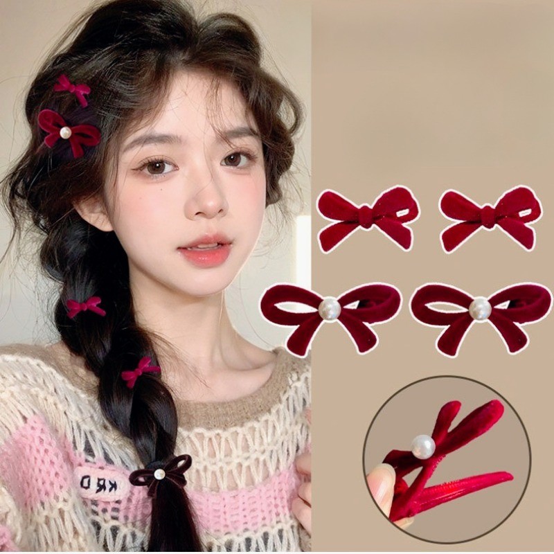 กิ๊บติดผมมุกโบว์ฝูงปีใหม่สีแดงสําหรับผู้หญิงเครื่องประดับผมเครื่องประดับผมเครื่องประดับผมเครื่องประดับผมของ Grabber ระดับไฮเอนด์