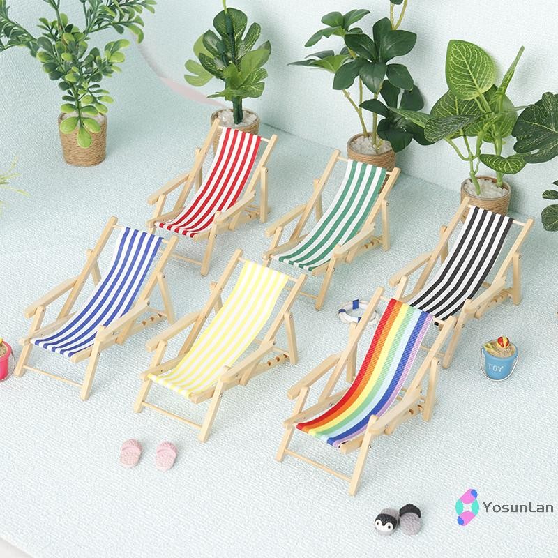 Yosunlan] 1:12 Dollhouse Mini เก้าอี้ชายหาดพับได้ Lounge เก้าอี้บ้านตุ๊กตาตกแต่งเฟอร์นิเจอร์ Micro Scene Construction Props ใหม่